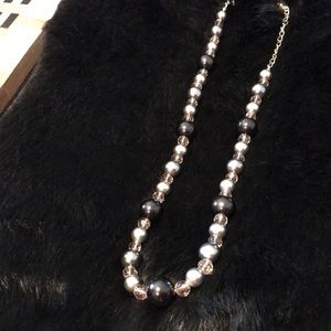 Silver, black and taupe beaded  evening necklace